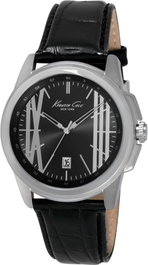 Kenneth Cole IKC8095 con correa de piel negra y caja plateada