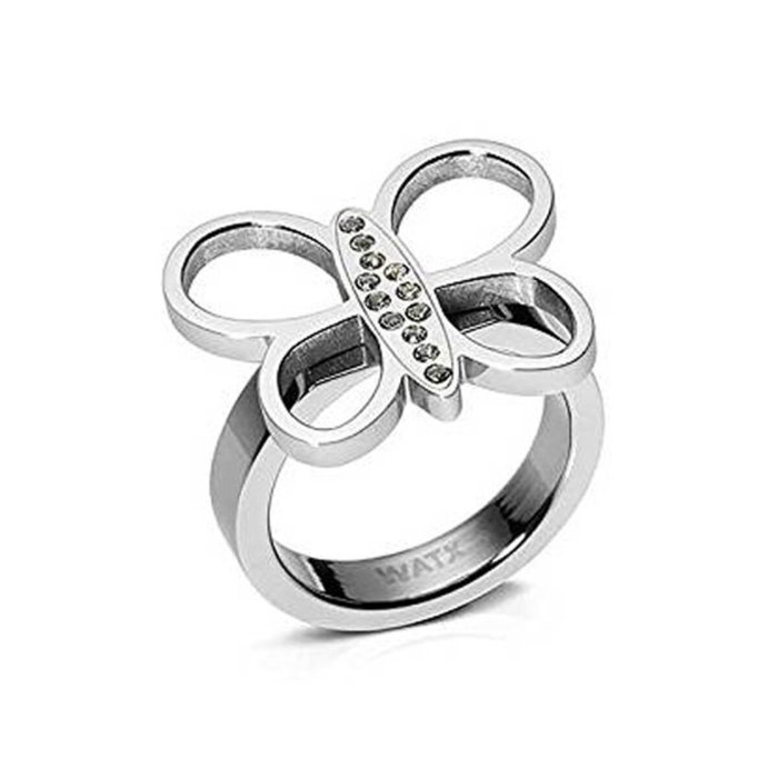 Watxandco Anillo Forma de Mariposa con Piedras Plateado Talla 16