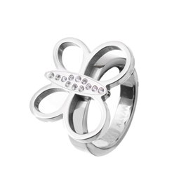 Watxandco Anillo Forma de Mariposa con Piedras Plateado Talla 16