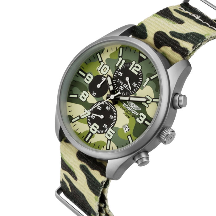 Bobroff BF0020 Reloj de Cuarzo para Hombre con Correa de Camuflaje