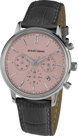 Jacques Lemans 1-209F con esfera rosa y correa de piel negra