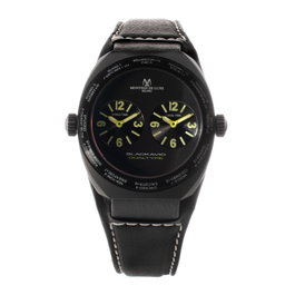 Montres De Luxe 09BK-3003 con correa de piel negra