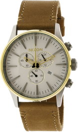 Nixon Sentry Chrono A4052548 con caja dorada y correa de piel marrón