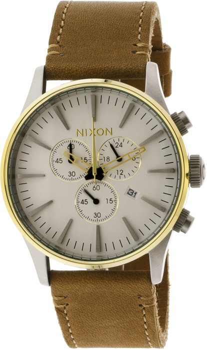 Nixon Sentry Chrono A4052548 con caja dorada y correa de piel marrón Nixon Sentry Chrono A4052548 con caja dorada y correa de piel marrón