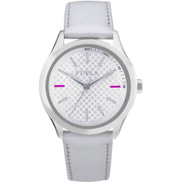 Furla R4251101504 con correa de piel blanca y caja plateada