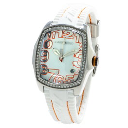 Chronotech Reloj CT7016LS-09 con correa blanca y caja plateada