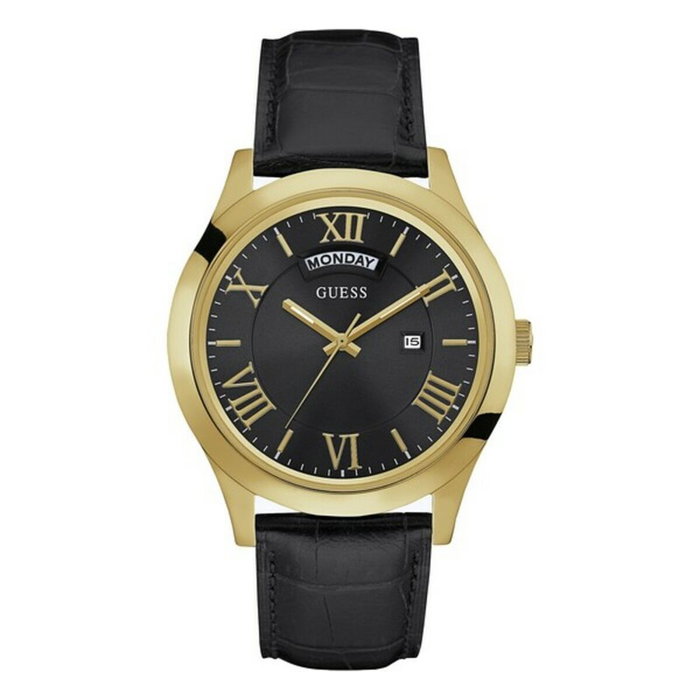 Guess W0792G4 Metropolitan con caja dorada y correa de piel negra