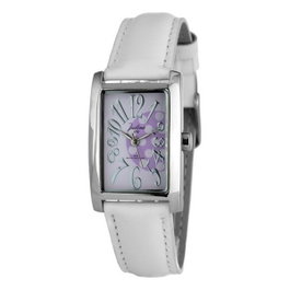 Justina Reloj JPM30 con correa de piel blanca y esfera morada