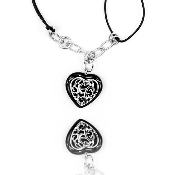 GC Monogram Heart Enhancer on Leather and Chain Necklace CL107N01