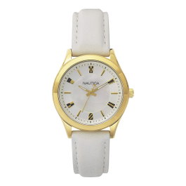 Nautica NAPVNC001 Reloj de Mujer con Caja Dorada y Correa Blanca