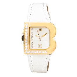 Laura Biagiotti Reloj LB0001L-08Z con Caja Dorada y Correa Blanca