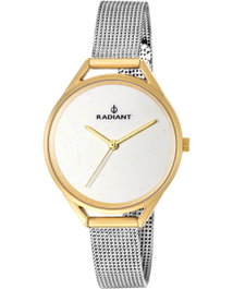 Radiant RA432202 Reloj para mujer con caja dorada y correa plateada