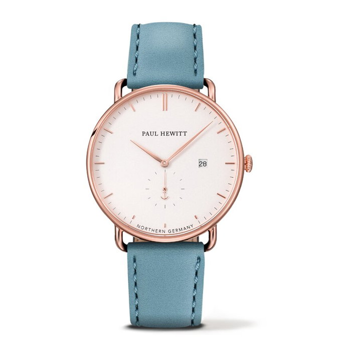 Paul Hewitt Reloj PH-TGA-R-W-23S con correa de piel azul y caja rosada