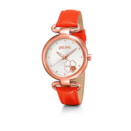 Folli Follie WF15R029SPW con caja dorada y correa naranja