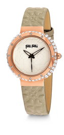 Folli Follie Reloj WF13B032SP con caja oro rosa y correa beige
