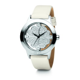 Folli Follie WF0T057SSZ con correa de cuero blanco y caja plateada