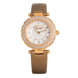 Folli Follie WF1B019SSS Reloj Analógico para Mujer con Correa de Cuero Marrón