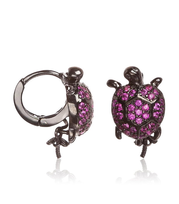 Lancaster Pendientes de Tortuga con Circonita Morada en Plata de Ley