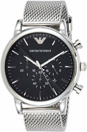 Armani AR1808 Reloj para Hombre Plateado con Esfera Negra