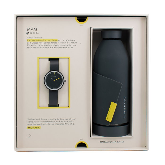 Mam Reloj MAM96 de madera negra y correa de cuero gris