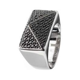 Sif Jakobs Anillo R11067-BK-56 Gris de Plata de Ley con Circonitas AAA