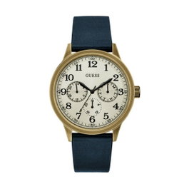 Guess Reloj W1101G2 con Correa de Cuero Azul y Caja Dorada