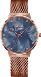 Bellevue B.11 Reloj analógico para mujer con caja rosa y esfera azul