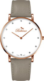 Bellevue B.56 Reloj Analógico para Mujer con Caja Rosa y Correa Gris