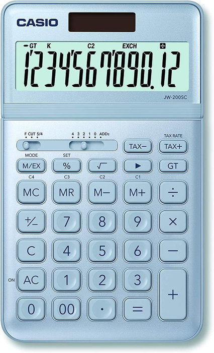 CASIO JW-200SC-BU Calculadora de 12 dígitos azul con pantalla ajustable CASIO JW-200SC-BU Calculadora de 12 dígitos azul con pantalla ajustable