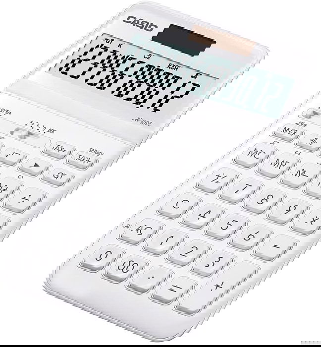 CASIO Calculadora de 12 dígitos con pantalla ajustable en color blanco