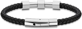 Police Brazalete de Piel Negra y Hardware SS PEAGB2119621