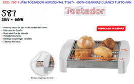 Jata Tostador Horizontal TT587 con 2 Barras de Cuarzo y Laterales de Acero Inoxidable