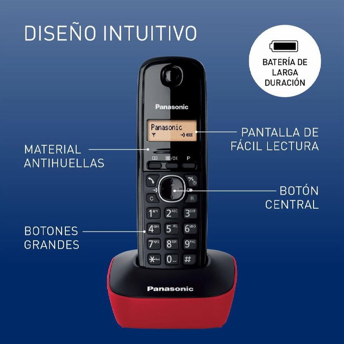 Panasonic KX-TG1611 Teléfono inalámbrico DECT Negro y Rojo