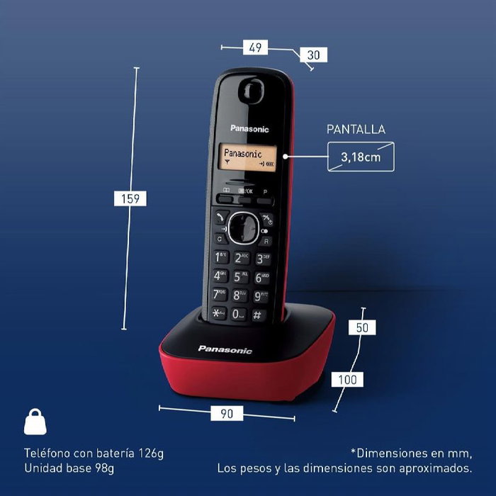 Panasonic KX-TG1611 Teléfono inalámbrico DECT Negro y Rojo