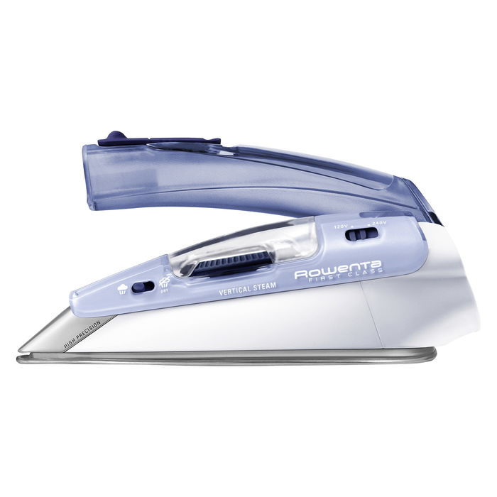 Rowenta DA1510F1 Focus Travel Plancha a Vapor de Viaje, Suela Microsteam 200, 1000W, Vapor 45 g/min, Doble Voltaje 120-240V, Azul/Blanco con Funda