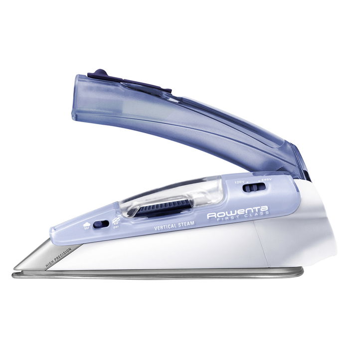 Rowenta DA1510F1 Focus Travel Plancha a Vapor de Viaje, Suela Microsteam 200, 1000W, Vapor 45 g/min, Doble Voltaje 120-240V, Azul/Blanco con Funda