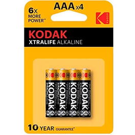 Kodak Pilas Alcalinas Extralife LR03 AAA, 4 Unidades, Blíster