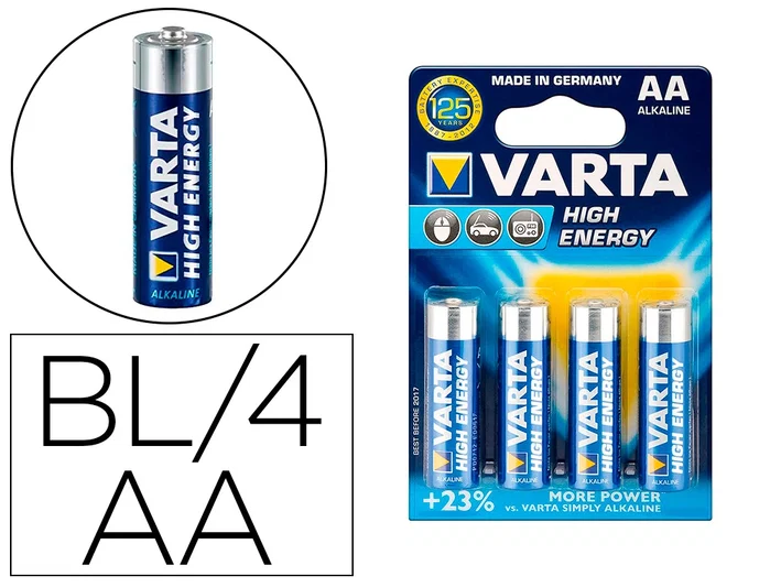Varta Longlife Power Pilas Alcalinas AA LR06, 4 unidades