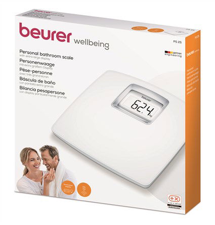 Beurer Báscula PS-25 Digital Blanca XXL Pantalla LCD Retroiluminada Extra Grande Fácil Lectura Inicio Rápido Automático