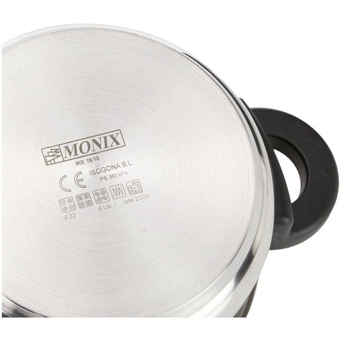 Monix Olla a Presión Clásica M530001 Acero Inoxidable Ø22cm 4L Apta para Inducción