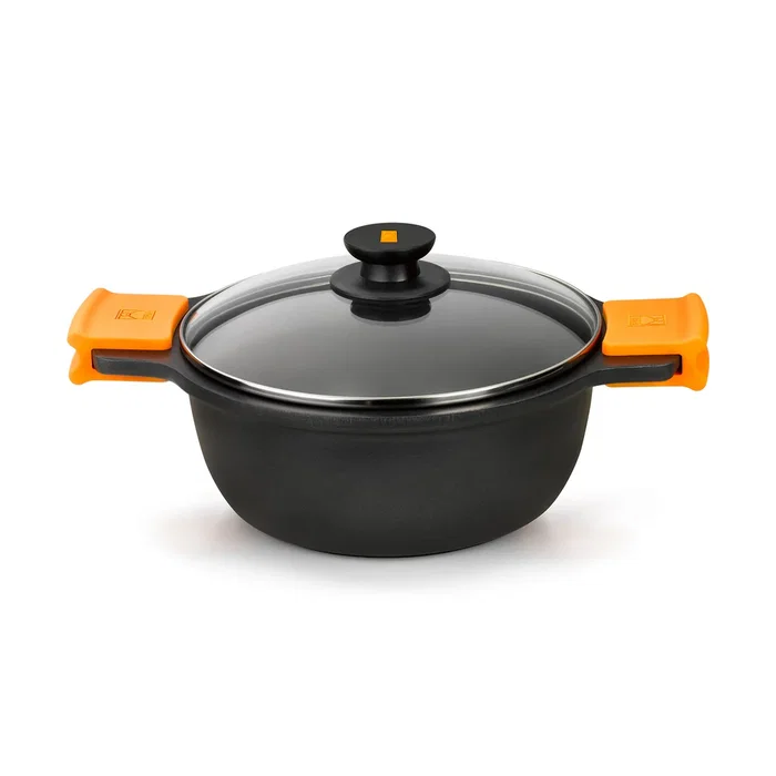 BRA Efficient A270324 Cacerola/Sartén Wok 24 cm Aluminio Fundido, Antiadherente Teflón Platinum Plus, Apta Inducción, Incluye Tapa de Vidrio