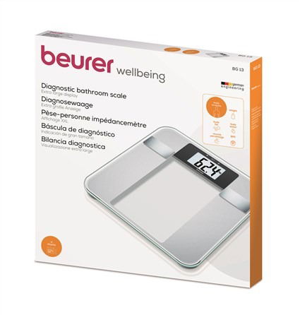 Beurer BG-13 Báscula Digital Diagnóstica con IMC de Vidrio y Análisis Corporal: Peso, Grasa, Agua, Masa Muscular