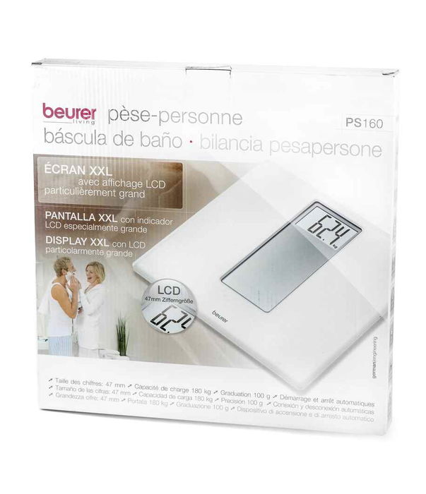 Beurer PS-160 Báscula Digital Blanca con Pantalla LCD Grande y Encendido Automático