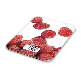 Beurer KS-19 Balanza de Cocina Frambuesa - Vidrio Ultra Plano, Pantalla LCD, Capacidad 5kg, Función Tara