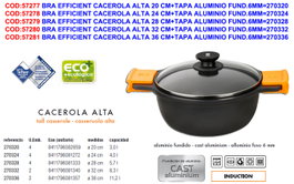 BRA Efficient Cacerola Alta 28 cm con Tapa de Aluminio Fundido 6mm