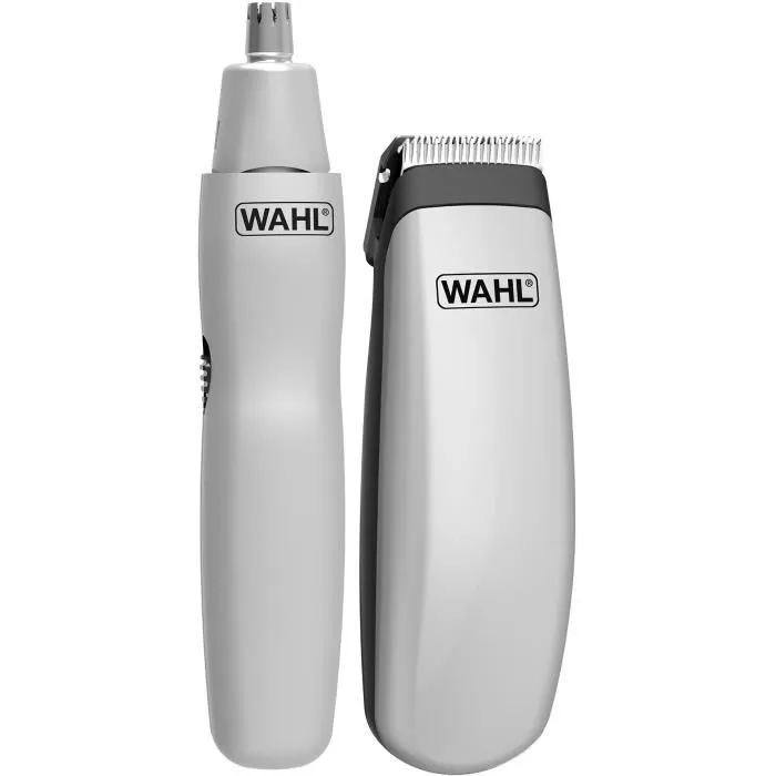 Wahl Travel Kit Recortadora de Barba y Vello Nasal con 12 Accesorios Gris
