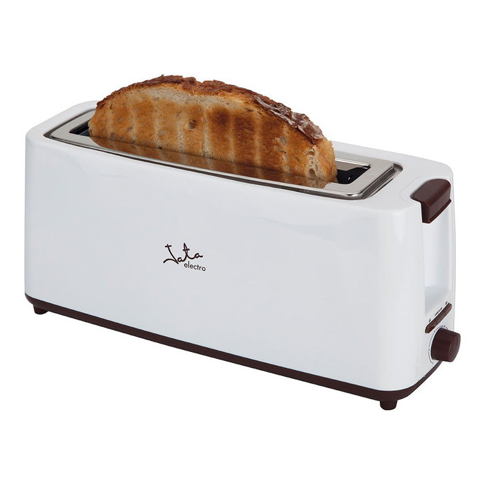 Jata Hogar Tostadora Ranura Ancha TT579 900W 1 Ranura Bandeja Recogemigas Blanco y Marrón con Descongelación y Mantenimiento de Calor