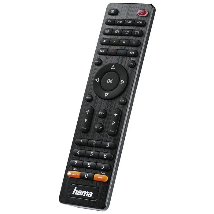 Hama 00012306 Mando a Distancia Universal 4 en 1 Preprogramado para 1000+ Dispositivos (TV, DVD, Blu-ray, STB) con Teclas a Color y Botones Smart TV, Alcance 10m
