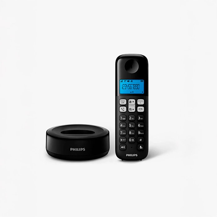 Philips Teléfono fijo inalámbrico D161 Negro con Manos Libres y Alcance de 300m