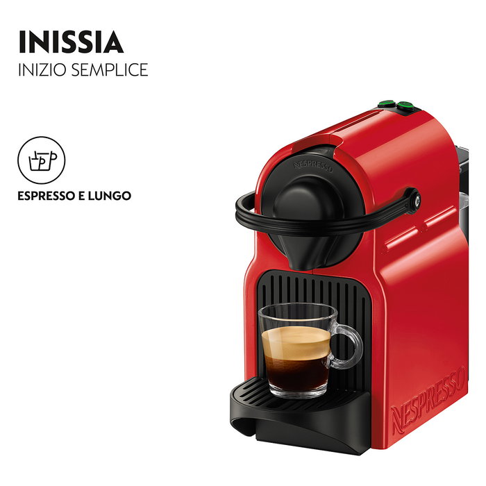 Krups Nespresso Inissia XN1005F Máquina de Café Espresso Automática, 19 bar, 1260 W, Cápsulas, Color Rojo